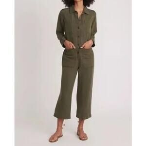 Marine Layer Women's Charlie Utility Jumpsuit Green Linen Blend Medium Wide Leg